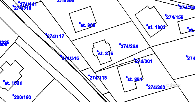 Parcela st. 876 v KÚ Luka nad Jihlavou, Katastrální mapa