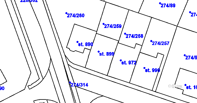 Parcela st. 899 v KÚ Luka nad Jihlavou, Katastrální mapa