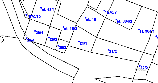 Parcela st. 21/1 v KÚ Luka nad Jihlavou, Katastrální mapa