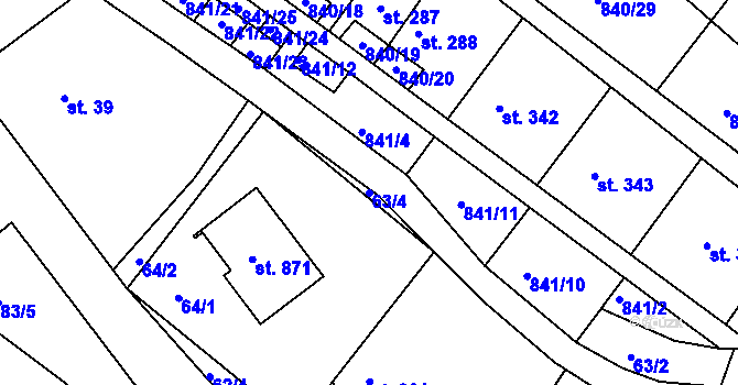 Parcela st. 63/4 v KÚ Luka nad Jihlavou, Katastrální mapa