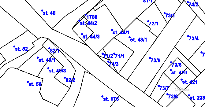 Parcela st. 71/2 v KÚ Luka nad Jihlavou, Katastrální mapa