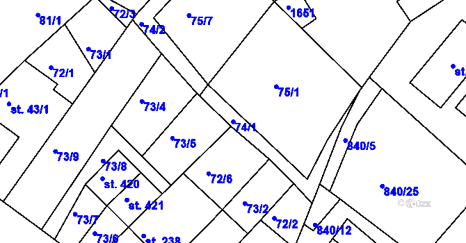 Parcela st. 74/1 v KÚ Luka nad Jihlavou, Katastrální mapa