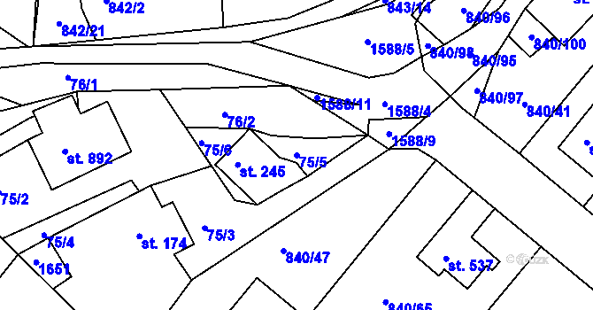 Parcela st. 75/5 v KÚ Luka nad Jihlavou, Katastrální mapa
