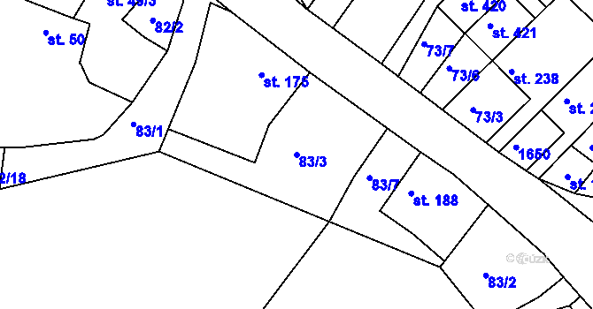 Parcela st. 83/3 v KÚ Luka nad Jihlavou, Katastrální mapa