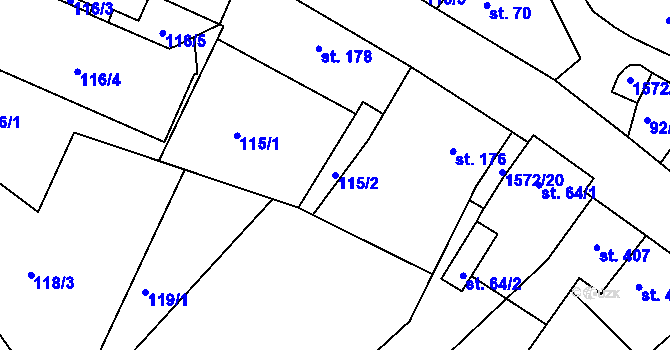 Parcela st. 115/2 v KÚ Luka nad Jihlavou, Katastrální mapa