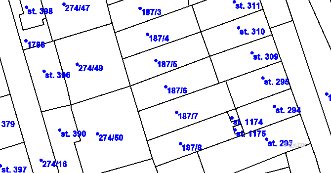 Parcela st. 187/6 v KÚ Luka nad Jihlavou, Katastrální mapa
