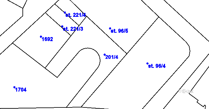 Parcela st. 201/4 v KÚ Luka nad Jihlavou, Katastrální mapa