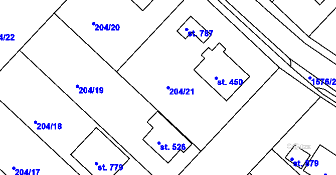 Parcela st. 204/21 v KÚ Luka nad Jihlavou, Katastrální mapa