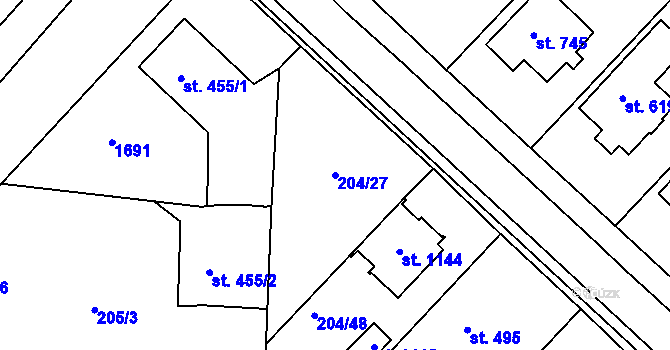 Parcela st. 204/27 v KÚ Luka nad Jihlavou, Katastrální mapa