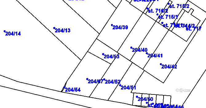 Parcela st. 204/53 v KÚ Luka nad Jihlavou, Katastrální mapa