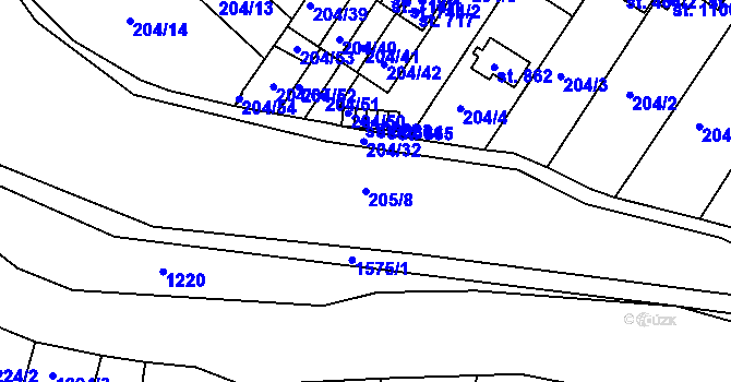Parcela st. 205/8 v KÚ Luka nad Jihlavou, Katastrální mapa