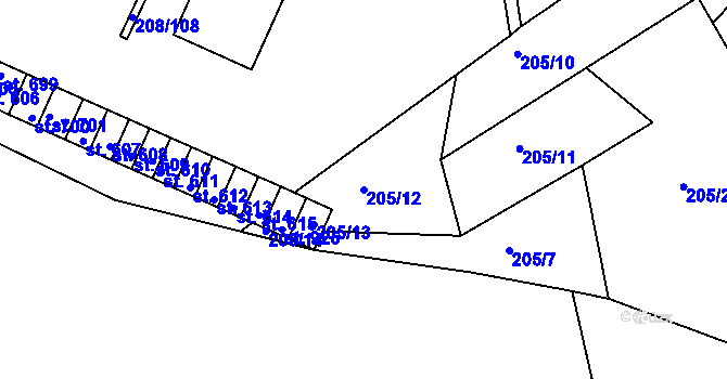 Parcela st. 205/12 v KÚ Luka nad Jihlavou, Katastrální mapa