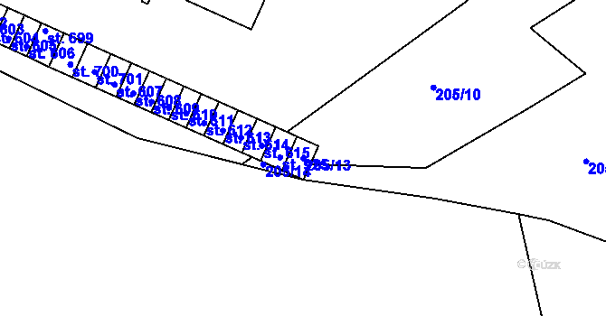 Parcela st. 205/13 v KÚ Luka nad Jihlavou, Katastrální mapa