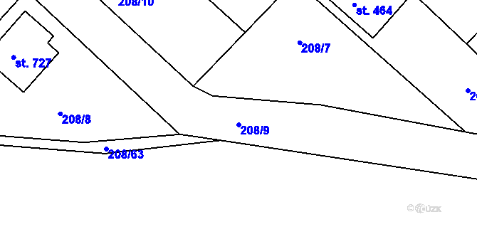 Parcela st. 208/9 v KÚ Luka nad Jihlavou, Katastrální mapa