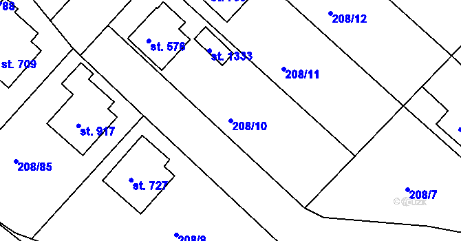Parcela st. 208/10 v KÚ Luka nad Jihlavou, Katastrální mapa