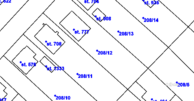Parcela st. 208/12 v KÚ Luka nad Jihlavou, Katastrální mapa
