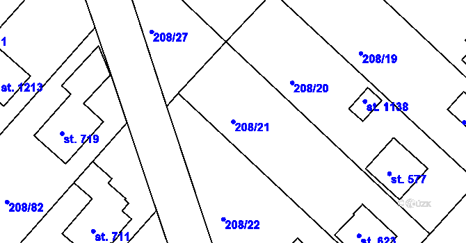 Parcela st. 208/21 v KÚ Luka nad Jihlavou, Katastrální mapa