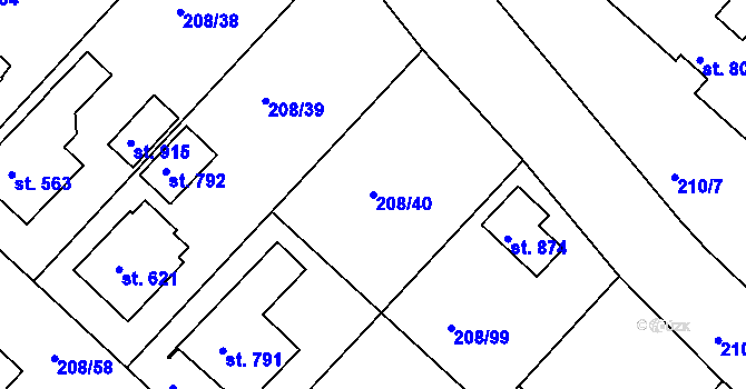 Parcela st. 208/40 v KÚ Luka nad Jihlavou, Katastrální mapa