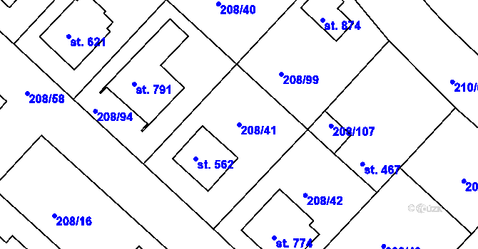 Parcela st. 208/41 v KÚ Luka nad Jihlavou, Katastrální mapa