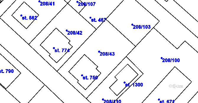 Parcela st. 208/43 v KÚ Luka nad Jihlavou, Katastrální mapa