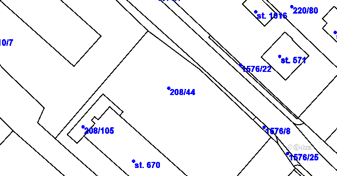 Parcela st. 208/44 v KÚ Luka nad Jihlavou, Katastrální mapa