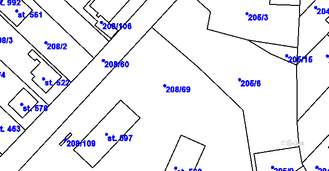 Parcela st. 208/69 v KÚ Luka nad Jihlavou, Katastrální mapa