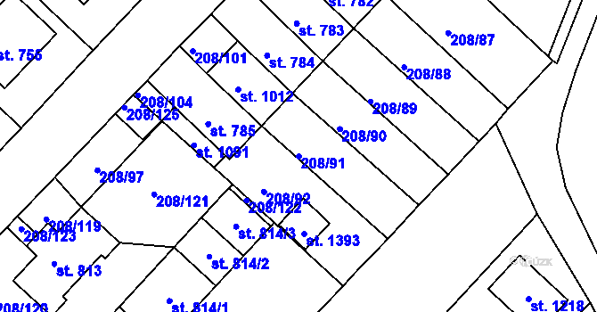 Parcela st. 208/91 v KÚ Luka nad Jihlavou, Katastrální mapa