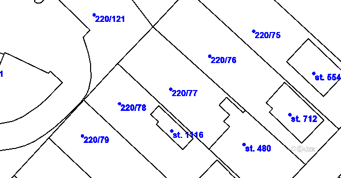 Parcela st. 220/77 v KÚ Luka nad Jihlavou, Katastrální mapa