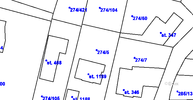 Parcela st. 274/5 v KÚ Luka nad Jihlavou, Katastrální mapa