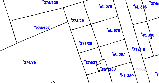 Parcela st. 274/28 v KÚ Luka nad Jihlavou, Katastrální mapa
