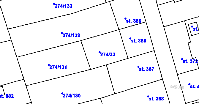 Parcela st. 274/33 v KÚ Luka nad Jihlavou, Katastrální mapa