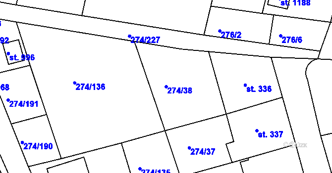 Parcela st. 274/38 v KÚ Luka nad Jihlavou, Katastrální mapa