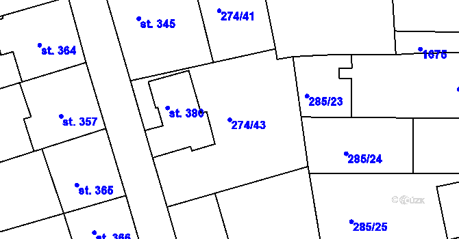 Parcela st. 274/43 v KÚ Luka nad Jihlavou, Katastrální mapa