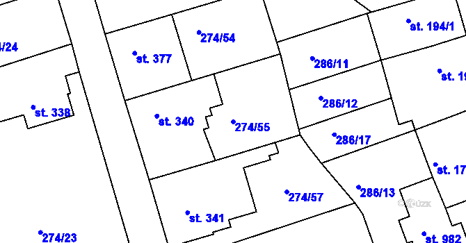 Parcela st. 274/55 v KÚ Luka nad Jihlavou, Katastrální mapa