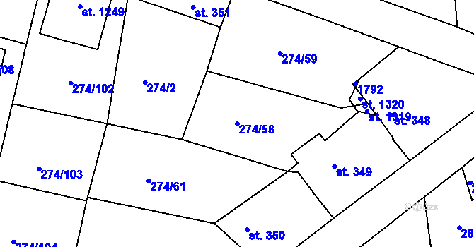 Parcela st. 274/58 v KÚ Luka nad Jihlavou, Katastrální mapa