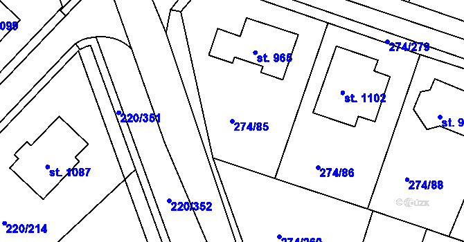 Parcela st. 274/85 v KÚ Luka nad Jihlavou, Katastrální mapa