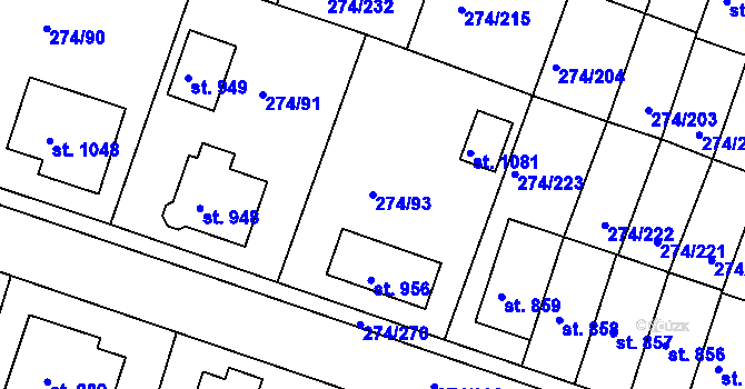 Parcela st. 274/93 v KÚ Luka nad Jihlavou, Katastrální mapa