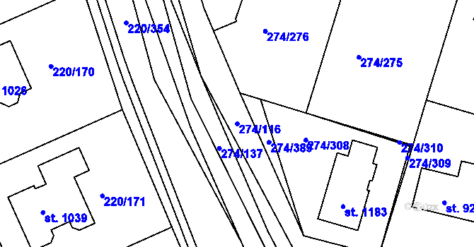 Parcela st. 274/116 v KÚ Luka nad Jihlavou, Katastrální mapa