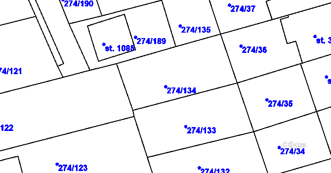 Parcela st. 274/134 v KÚ Luka nad Jihlavou, Katastrální mapa