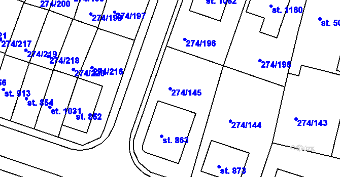 Parcela st. 274/145 v KÚ Luka nad Jihlavou, Katastrální mapa