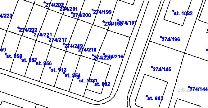 Parcela st. 274/216 v KÚ Luka nad Jihlavou, Katastrální mapa