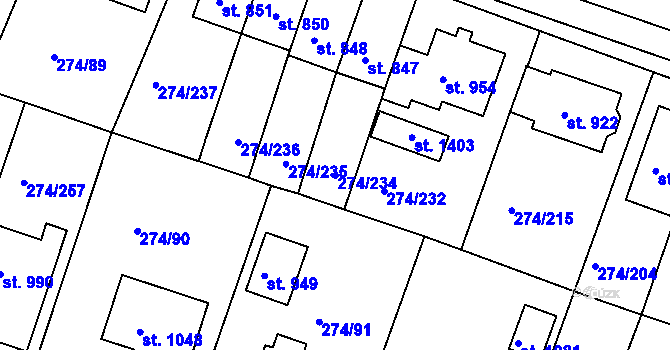 Parcela st. 274/234 v KÚ Luka nad Jihlavou, Katastrální mapa