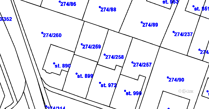 Parcela st. 274/258 v KÚ Luka nad Jihlavou, Katastrální mapa