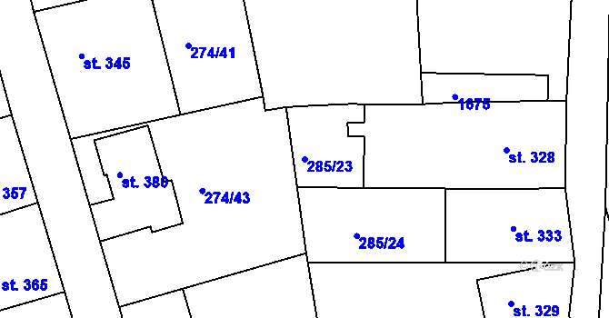 Parcela st. 285/23 v KÚ Luka nad Jihlavou, Katastrální mapa