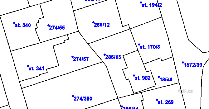 Parcela st. 286/13 v KÚ Luka nad Jihlavou, Katastrální mapa