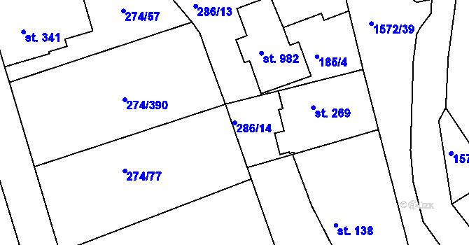 Parcela st. 286/14 v KÚ Luka nad Jihlavou, Katastrální mapa