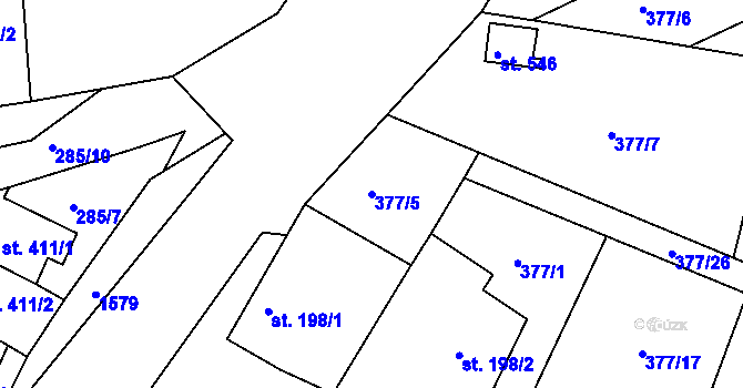 Parcela st. 377/5 v KÚ Luka nad Jihlavou, Katastrální mapa