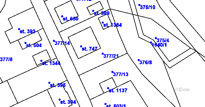 Parcela st. 377/21 v KÚ Luka nad Jihlavou, Katastrální mapa