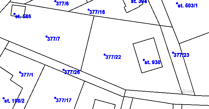 Parcela st. 377/22 v KÚ Luka nad Jihlavou, Katastrální mapa