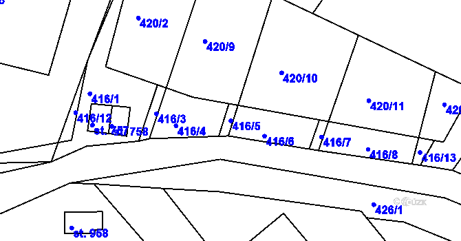Parcela st. 416/5 v KÚ Luka nad Jihlavou, Katastrální mapa